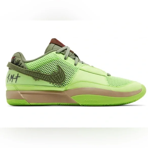 NIKE JA MORANT JA 1 ZOMBIE LIME BLAST/OIL GREEN BLACK HEMP - Picture 1 of 5